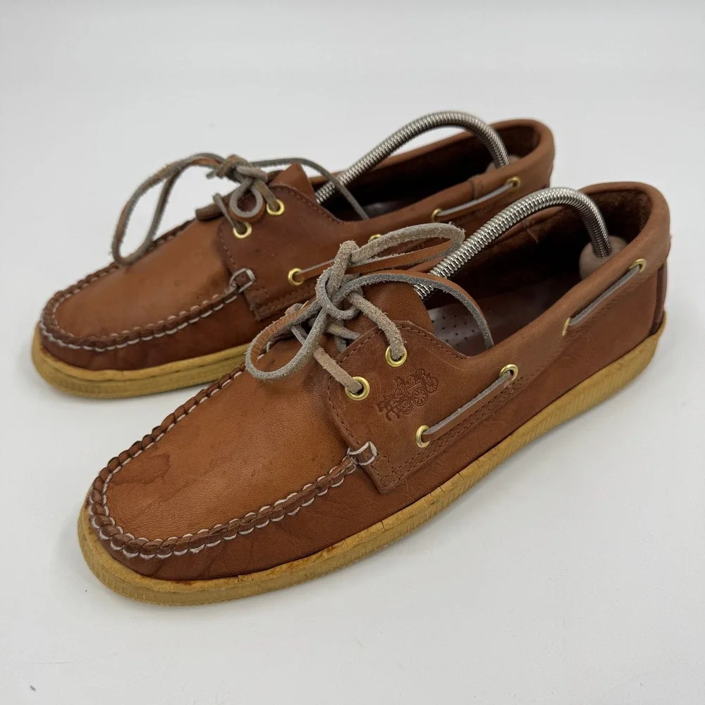 Vintage Coach Leather‎ Boat Shoes Tan Brown Made in Italy Deck Shoes Mens 8.5